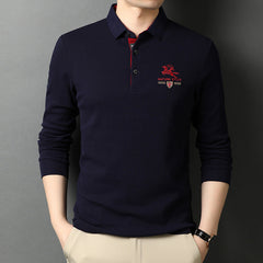 Men's Pure Cotton Business Fashion Embroidered Lapel Polo Shirt