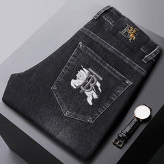 Men's Business Elastic Straight Embroidered High-end Fashion Jeans
