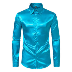 Men's Satin Nightclub Lined Long Sleeve Shirt Performance Shirt