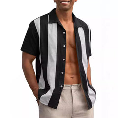 2024 Summer Contrast Stripe Stitching Short-sleeved Loose Casual Shirt