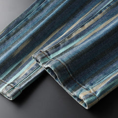 Men's Striped Contrast Casual Jeans