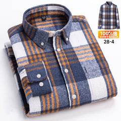 Men's Long-sleeved Brushed Casual Retro Plaid Shirt