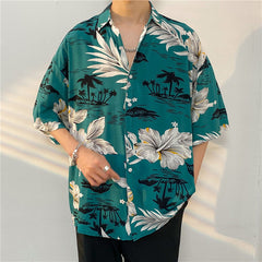 New Men's Casual Large Size Beach Vacation Hawaiian Print Shirt