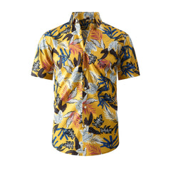 Men's Casual Elastic Ice Silk Large Size Hawaiian Holiday Beach Short-sleeved Shirt