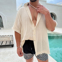 Men's Cotton Linen Casual Loose Solid Color Shirt