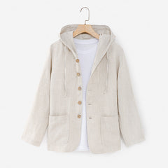 2024 New Casual Linen Loose Breathable Hooded Shirt