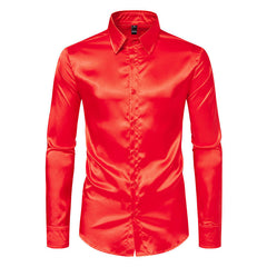 Men's Satin Nightclub Lined Long Sleeve Shirt Performance Shirt