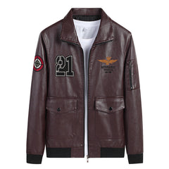 Men's Simple Casual Solid Color Non-Iron Windproof Leather Jacket
