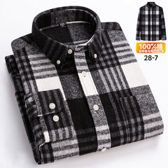 Men's Long-sleeved Brushed Casual Retro Plaid Shirt