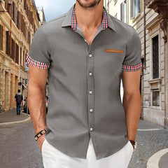2024 New Fashion Men's Plaid Color Matching Business Casual Shirt