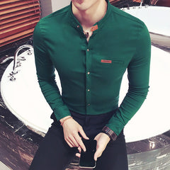 Men's Slim Long Sleeve Casual Stand Collar Shirt