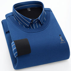 Men's Seamless Fake Two-piece Velvet Thickened Cotton Knitted Shirt