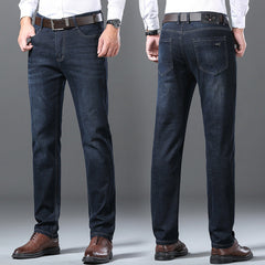 Straight-leg loose-fit stretch denim jeans