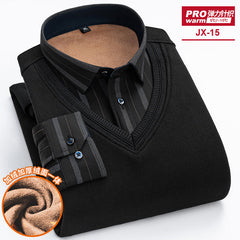 Men's Fake Two-piece Velvet Thickened Loose Casual Knitted Shirt