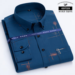 Men's Wrinkle-free Business Casual Gold-stamped Plaid Shirt