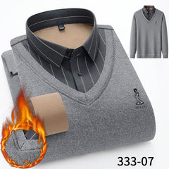 New Men's Wool Stretch Comfortable No-Iron Fake Two-Piece Shirt
