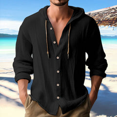 Men's Casual Cotton and Linen Shirt Hooded Sweatshirt