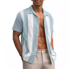 2024 Summer Contrast Stripe Stitching Short-sleeved Loose Casual Shirt