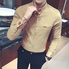 Men's Slim Long Sleeve Casual Stand Collar Shirt