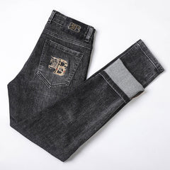 Men's New Elastic Embroidered Jeans