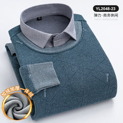 Round Neck Fake Two Piece Warm Knitted Shirt
