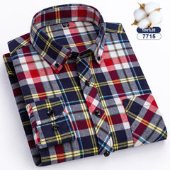 Men's Large Size Cotton Plaid Fashion Casual Long Sleeve Shirt