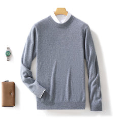 Winter New Men's Pure Wool Warm Simple Round Neck Casual Versatile High-end Knitted Sweater