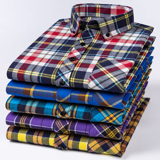 Men's Large Size Cotton Plaid Fashion Casual Long Sleeve Shirt