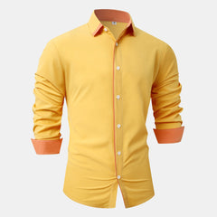 Men's Casual Color Block Fashion Business Long Sleeve Shirt
