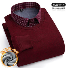Round Neck Fake Two Piece Warm Knitted Shirt