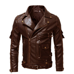 Men's New Slim Fit Multi-pocket Zipper Leather Jacket