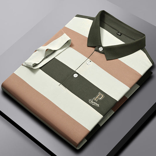 Cotton lapel striped casual polos