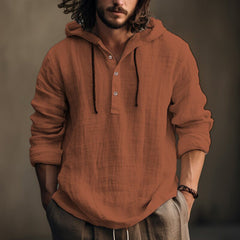Men's Casual Cotton and Linen Shirt Hooded Sweatshirt