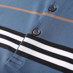 Color block striped men's lapel polo shirt