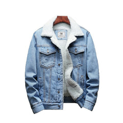 Winter denim jacket with fleece collar