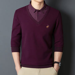 Men's Fake Two Piece Warm Contrast Shirt