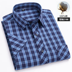 Men's Summer Plaid Cotton Casual Short Sleeve Shirt