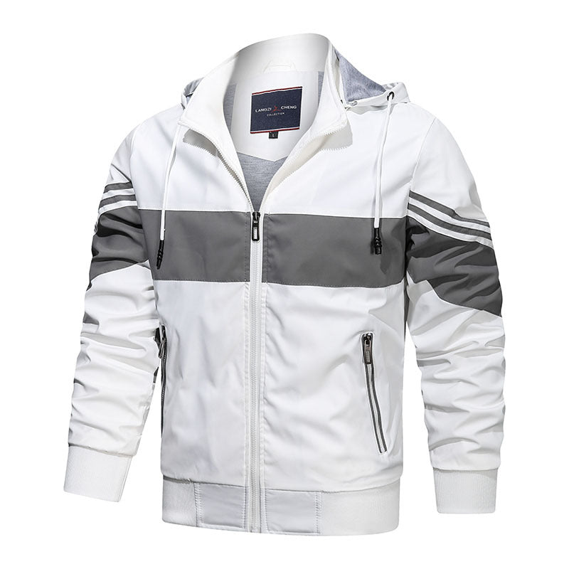 Casual Color Block Panel Hooded Track Jacket