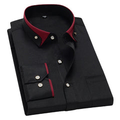 New Men's Business Casual Contrast Color Collar Elastic Comfortable Non-iron Shirt