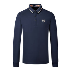 Men's High-end Quality Long-sleeved Embroidered Lapel Casual Polo Shirt
