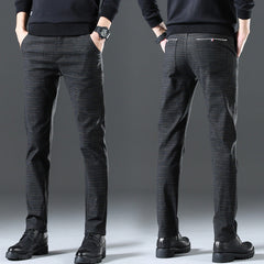 Men's Plaid Cotton and Linen Stretch Casual Trousers