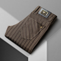 Vertical striped jacquard stretch non-iron anti-wrinkle straight trousers