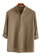 Men's Casual Loose Solid Color Cotton Linen Long Sleeve Shirt