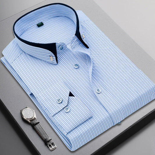 Men's Business Striped Plaid Long Sleeve Shirt