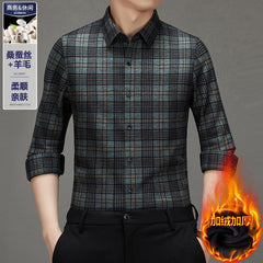 2024 Men's Business Casual Winter Wool Silk Plus Velvet Thickened Shirt