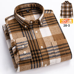 Men's Long-sleeved Brushed Casual Retro Plaid Shirt
