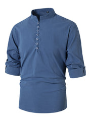 2024 New Fashionable Cotton and Linen Stand Collar Business Slim Casual Shirt