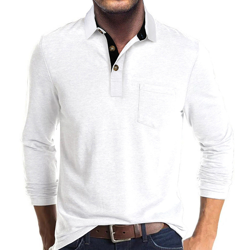 Long-sleeved solid color lapel casual polos
