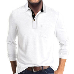Long-sleeved solid color lapel casual polos