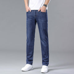 2024 Men's New Ice Silk Loose Large Size Elastic Business Casual Jeans